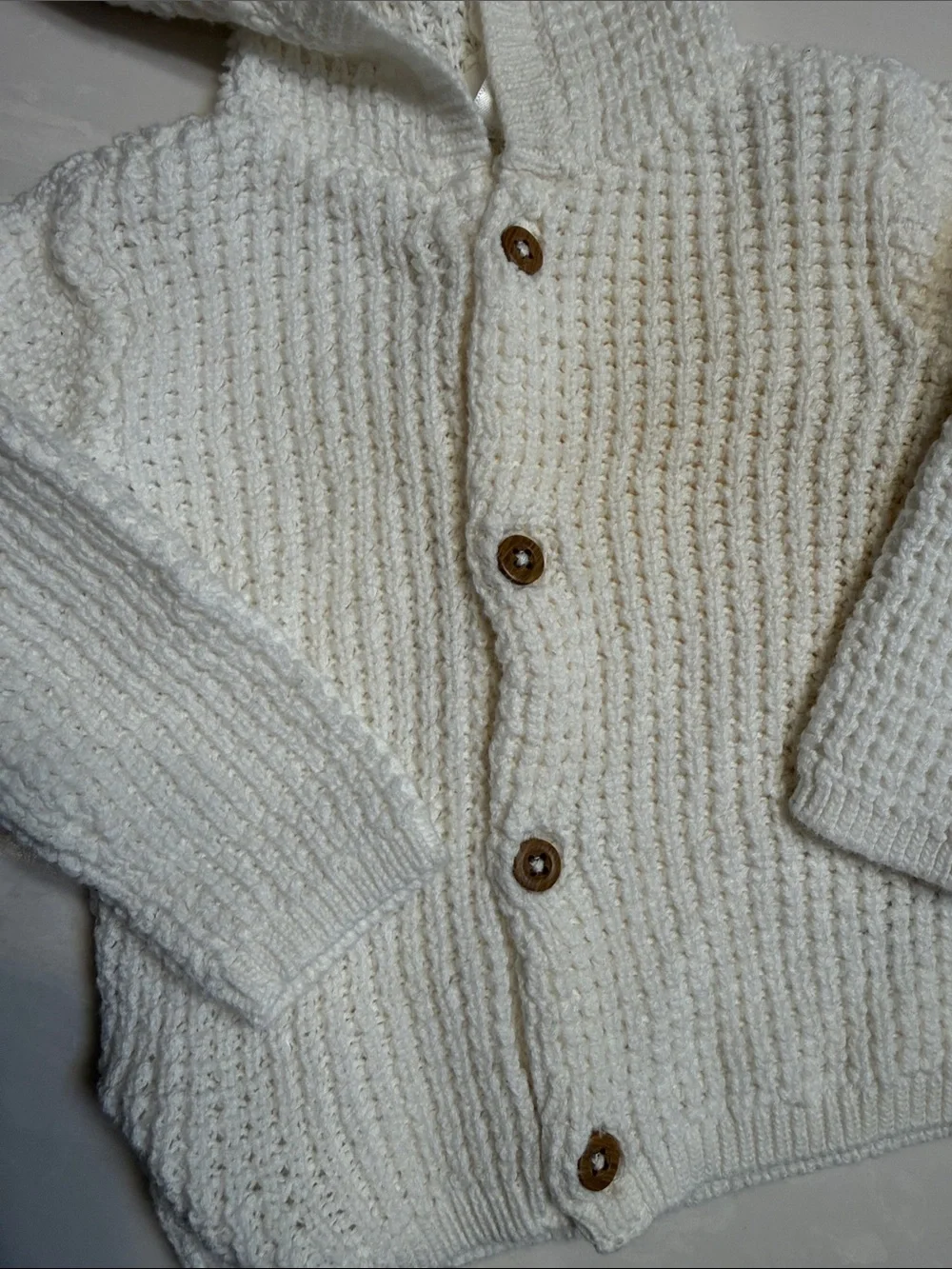 Carter's Cream Knit Hooded Cardigan with Pom Accents
